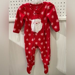 Red Carter's fleece zipper footed sleeper with Santa and snowflakes